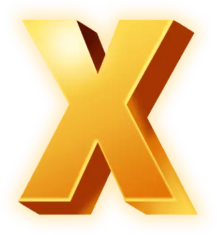 The multiplier symbol from In and Out: a gold letter x on a dark background.
